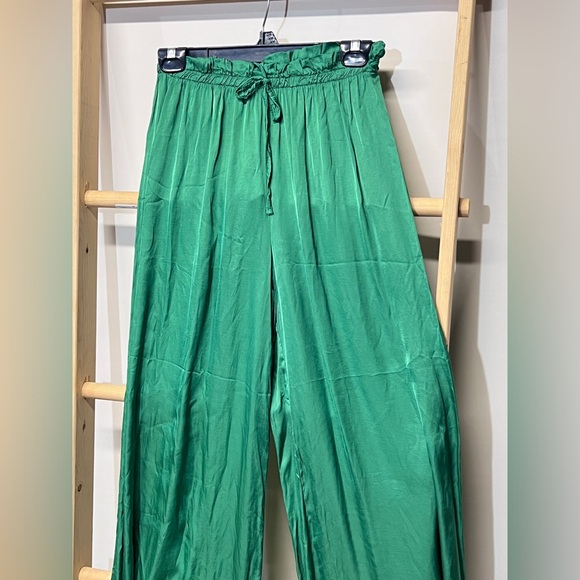 VENTI6 Vibrant kelly green silk blend wide leg palazzo pants size S - Picture 5 of 11